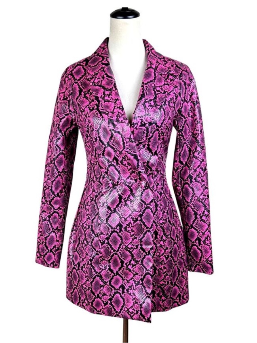 Pink Snake Print Long Blazer Dress